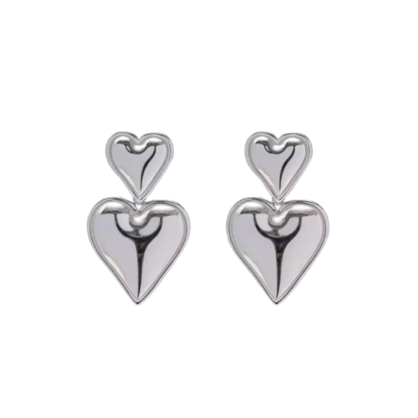 DOUBLE HEART EARRINGS - SILVER