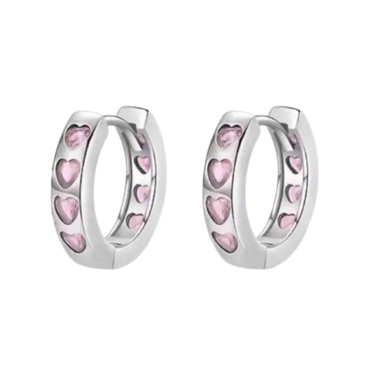 HEART HOOP EARRINGS - SILVER