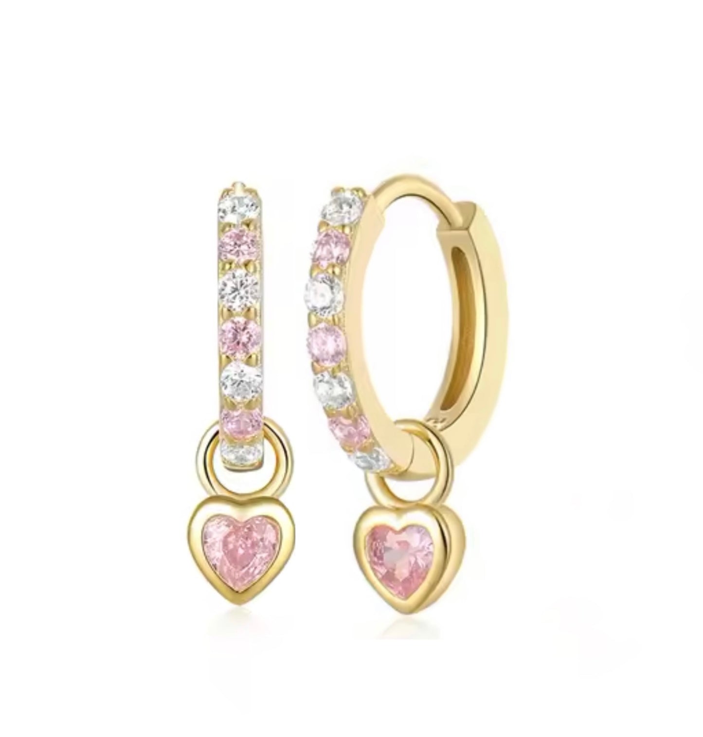 PINK HEART EARRINGS - GOLD