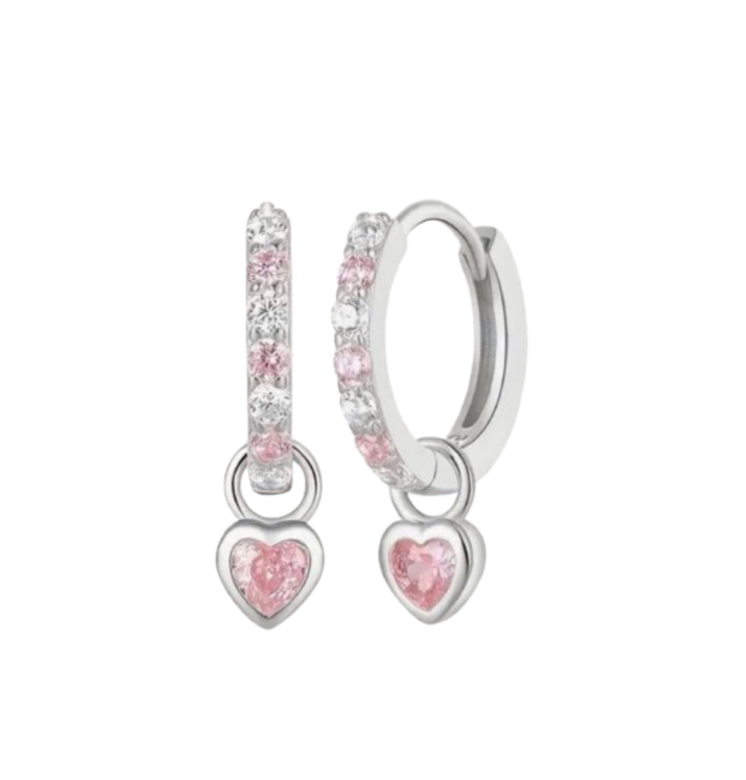 PINK HEART EARRINGS - SILVER